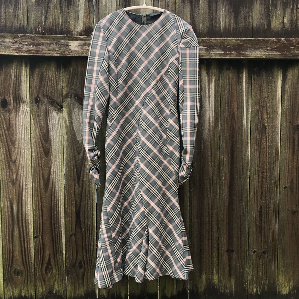 Drome Plaid Midi Dress Size XS Wool Blend Long Sleeves Paneled